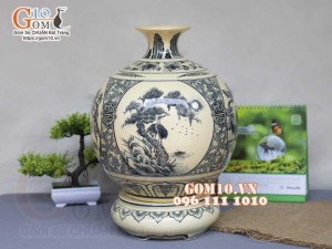 Bình hút lộc men cổ họa tiết Tứ Cảnh, in logo Quà Tặng