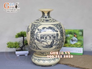 Bình hút lộc men cổ họa tiết Tứ Cảnh, in logo Quà Tặng