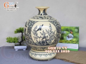 Bình hút lộc men cổ họa tiết Tứ Cảnh, in logo Quà Tặng