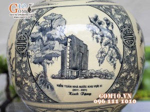 Bình hút lộc men cổ họa tiết Tứ Cảnh, in logo Quà Tặng