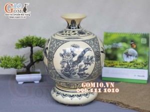 Bình hút lộc men cổ họa tiết Tứ Cảnh Tùng Cúc Trúc Mai, cao 30cm (cả đế)