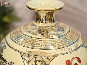 Bình hút lộc men cổ họa tiết Tứ Cảnh Vinh Hoa Phú Quý chữ Lộc vẽ vàng 24k, cao 36cm (cả đế)