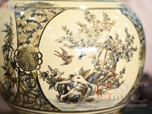 Bình hút lộc men cổ họa tiết Tứ Cảnh Vinh Hoa Phú Quý chữ Lộc vẽ vàng 24k, cao 36cm (cả đế)