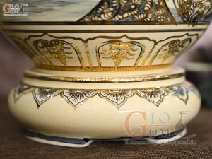 Bình hút lộc men cổ họa tiết Tứ Cảnh Vinh Hoa Phú Quý chữ Lộc vẽ vàng 24k, cao 36cm (cả đế)