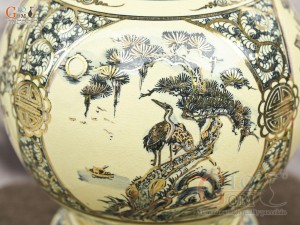 Bình hút lộc men cổ họa tiết Tứ Cảnh Vinh Hoa Phú Quý chữ Phúc vẽ vàng 24k, cao 36cm (cả đế)