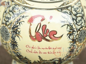 Bình hút lộc men cổ họa tiết Tứ Cảnh Vinh Hoa Phú Quý chữ Phúc vẽ vàng 24k, cao 36cm (cả đế)