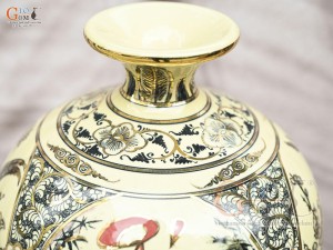 Bình hút lộc men cổ họa tiết Tứ Cảnh Vinh Hoa Phú Quý chữ Phúc vẽ vàng 24k, cao 36cm (cả đế)