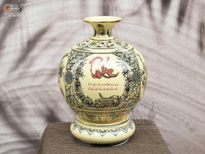 Bình hút lộc men cổ họa tiết Tứ Cảnh Vinh Hoa Phú Quý chữ Phúc, cao 36cm (cả đế)