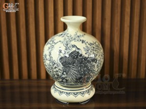 Bình hút lộc men hoàng tộc họa tiết Công Danh Phú Quý, cao 30cm
