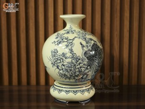 Bình hút lộc men hoàng tộc họa tiết Công Danh Phú Quý, cao 30cm