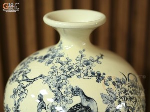 Bình hút lộc men hoàng tộc họa tiết Công Danh Phú Quý, cao 30cm