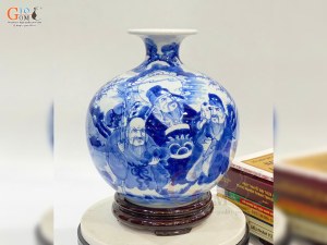 Bình hút lộc men lam cổ cảnh Phúc Lộc Thọ, cao 25cm