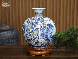 Bình hút lộc men lam cổ vẽ cảnh Sơn Thủy vẽ, cao 30cm