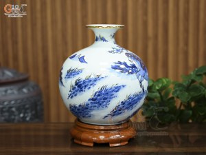 Bình hút lộc men lam cổ vẽ Mã Đáo Thành Công vẽ vàng, cao 25cm