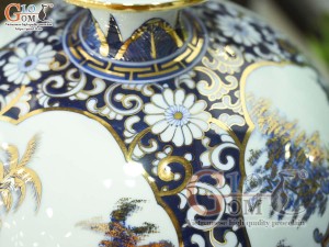 Bình hút lộc men lam họa tiết Tứ Cảnh Hà Nội vẽ vàng 24k, cao 30cm