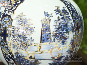 Bình hút lộc men lam họa tiết Tứ Cảnh Hà Nội vẽ vàng 24k, cao 30cm