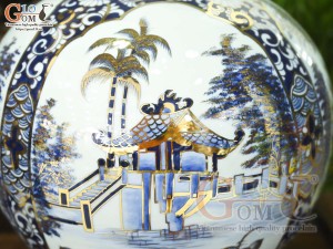 Bình hút lộc men lam họa tiết Tứ Cảnh Hà Nội vẽ vàng 24k, cao 30cm