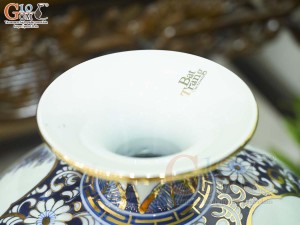 Bình hút lộc men lam họa tiết Tứ Cảnh Hà Nội vẽ vàng 24k, cao 30cm