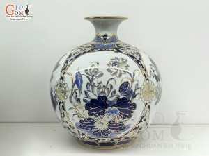 Bình hút lộc men lam họa tiết Tứ Cảnh Phú Quý vẽ vàng 24k, cao 35cm