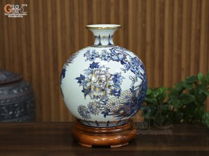 Bình hút lộc men lam vẽ Công Danh Phú Quý vẽ vàng, cao 30cm