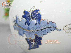 Bình hút lộc men lam vẽ hoa Sen Phú Quý, vẽ vàng 24k, cao 30cm