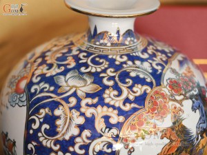 Bình hút lộc men lam vẽ màu Thuận Buồm Xuôi Gió - Mã Đáo Thành Công vẽ vàng 24k, cao 35cm