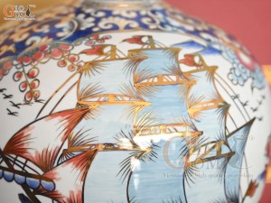 Bình hút lộc men lam vẽ màu Thuận Buồm Xuôi Gió - Mã Đáo Thành Công vẽ vàng 24k, cao 35cm