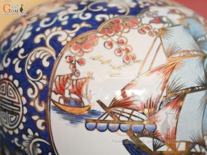 Bình hút lộc men lam vẽ màu Thuận Buồm Xuôi Gió - Mã Đáo Thành Công vẽ vàng 24k, cao 35cm