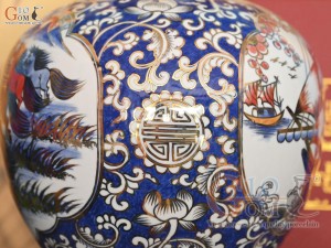 Bình hút lộc men lam vẽ màu Thuận Buồm Xuôi Gió - Mã Đáo Thành Công vẽ vàng 24k, cao 35cm