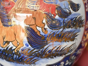 Bình hút lộc men lam vẽ màu Thuận Buồm Xuôi Gió - Mã Đáo Thành Công vẽ vàng 24k, cao 35cm