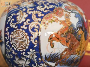 Bình hút lộc men lam vẽ màu Thuận Buồm Xuôi Gió - Mã Đáo Thành Công vẽ vàng 24k, cao 35cm