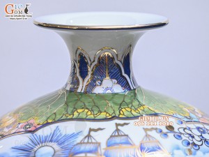 Bình hút lộc men lam vẽ Nhị cảnh Mã Đáo Thành Công - Thuận Buồm Xuôi Gió vẽ vàng 24k, cao 40cm