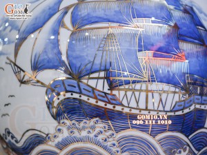 Bình hút lộc men lam vẽ Nhị cảnh Mã Đáo Thành Công - Thuận Buồm Xuôi Gió vẽ vàng 24k, cao 40cm