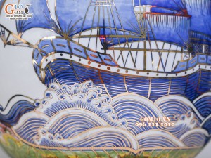 Bình hút lộc men lam vẽ Nhị cảnh Mã Đáo Thành Công - Thuận Buồm Xuôi Gió vẽ vàng 24k, cao 40cm