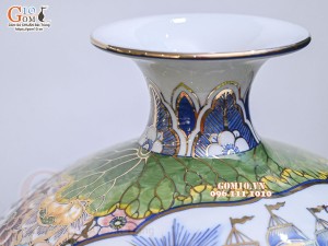 Bình hút lộc men lam vẽ Nhị cảnh Mã Đáo Thành Công - Thuận Buồm Xuôi Gió vẽ vàng 24k, cao 40cm