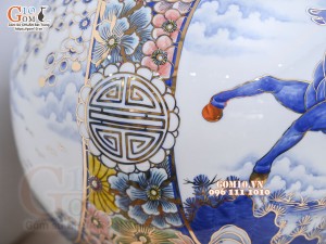 Bình hút lộc men lam vẽ Nhị cảnh Mã Đáo Thành Công - Thuận Buồm Xuôi Gió vẽ vàng 24k, cao 40cm