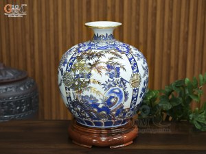 Bình hút lộc men lam vẽ tứ cảnh Tùng Cúc Trúc Mai vẽ vàng, cao 35cm