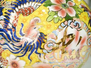 Bình hút lộc men màu cảnh Long Phụng sum vầy vẽ vàng 24k, cao 30cm