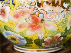 Bình hút lộc men màu cảnh Long Phụng sum vầy vẽ vàng 24k, cao 30cm