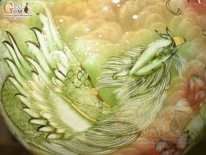 Bình hút lộc men màu cảnh Long Phụng vờn mây vẽ vàng 24k, cao 30cm