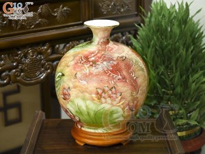 Bình hút lộc men màu cảnh Long Phụng vờn mây vẽ vàng 24k, cao 30cm