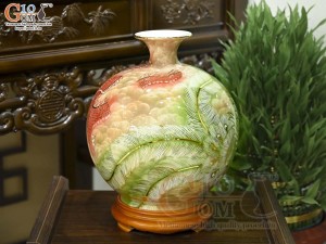 Bình hút lộc men màu cảnh Long Phụng vờn mây vẽ vàng 24k, cao 30cm