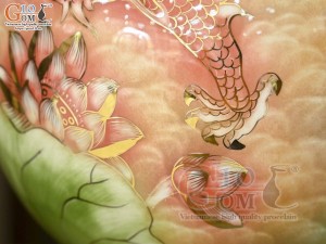 Bình hút lộc men màu cảnh Long Phụng vờn mây vẽ vàng 24k, cao 30cm