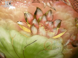 Bình hút lộc men màu cảnh Long Phụng vờn mây vẽ vàng 24k, cao 30cm