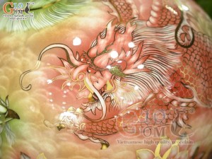 Bình hút lộc men màu cảnh Long Phụng vờn mây vẽ vàng 24k, cao 30cm