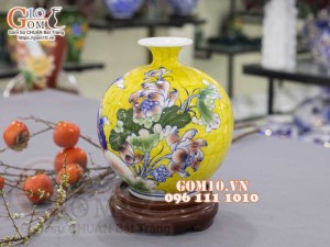 Bình hút lộc men màu, cảnh Lý Ngư Vọng Nguyệt, cao 30cm