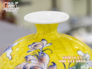 Bình hút lộc men màu, cảnh Lý Ngư Vọng Nguyệt, cao 30cm