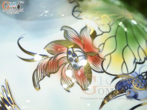 Bình hút lộc men màu cảnh Nhất Phẩm Điểu vẽ vàng 24k, cao 35cm