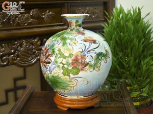 Bình hút lộc men màu cảnh Nhất Phẩm Điểu vẽ vàng 24k, cao 35cm