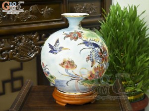 Bình hút lộc men màu cảnh Nhất Phẩm Điểu vẽ vàng 24k, cao 35cm